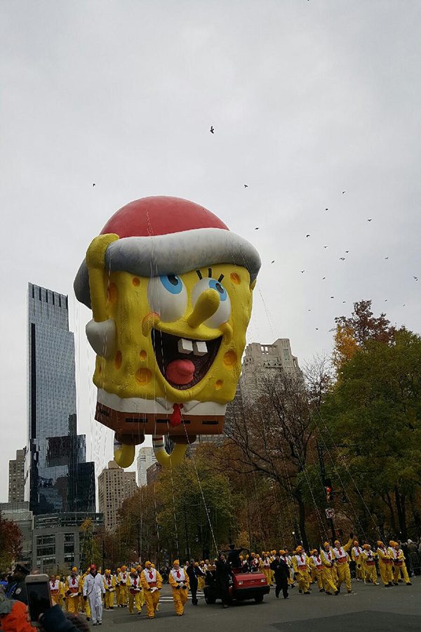 The SpongeBob balloon with a Santa hat was first used in the 2013 Macys Thanksgiving Day Parade. Previously a SpongeBob balloon without a Santa hat was featured in the parade.