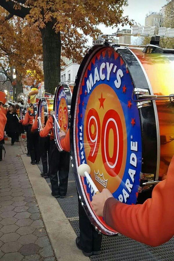 Members of the Marching Band line up in preparation for their performance in the Macys Thanksgiving Day Parade.